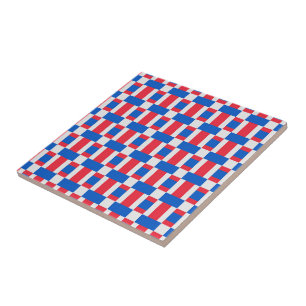 Rood Wit En Blauw Geblokte Print Tegeltje