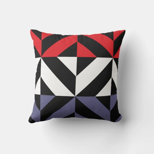 Rood wit en blauw Geometric ZigZag Kussen (Achterkant)