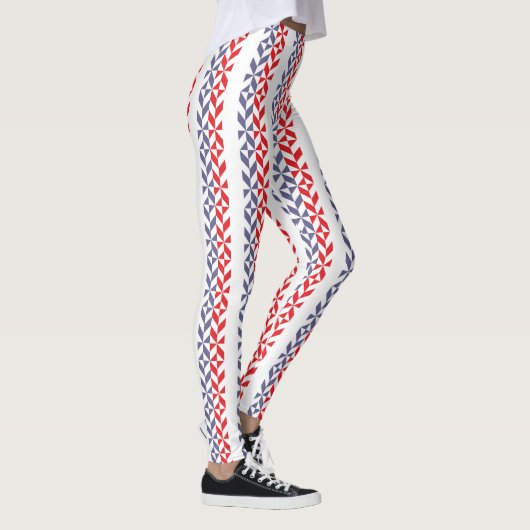 Rood wit en blauw Geometric ZigZag Leggings (Rechts)