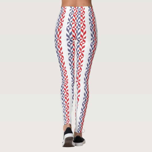 Rood wit en blauw Geometric ZigZag Leggings (Achterkant)