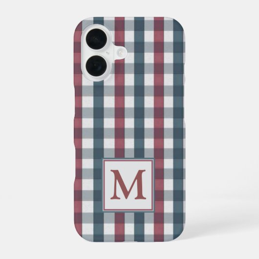 Rood, wit en blauw geruit Monogram iPhone 16 Hoesje (Achterkant)