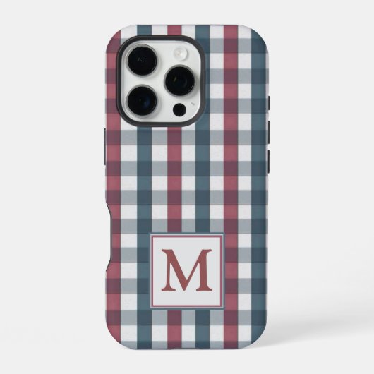 Rood, wit en blauw geruit Monogram iPhone Hoesje (Achterkant)