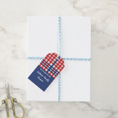 Rood, Wit en Blauw Gingham Familiereünie Cadeaulabel (Met Touw)