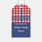 Rood, Wit en Blauw Gingham Familiereünie Cadeaulabel (Voorkant)