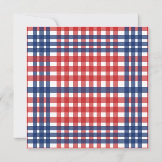 Rood, Wit en Blauw Gingham Familiereünie Kaart (Achterkant)