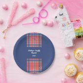 Rood, Wit en Blauw Gingham Familiereünie Papieren Bordje (Feest)