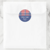 Rood, Wit en Blauw Gingham Familiereünie Ronde Sticker (Tas)