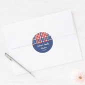 Rood, Wit en Blauw Gingham Familiereünie Ronde Sticker (Envelop)