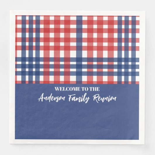 Rood, Wit en Blauw Gingham Familiereünie Servet (Voorkant)
