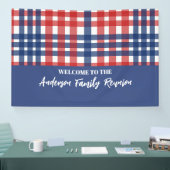 Rood, Wit en Blauw Gingham Familiereünie Spandoek (Beurs)