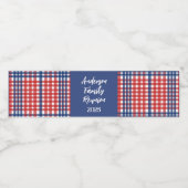 Rood, Wit en Blauw Gingham Familiereünie Waterfles Etiket (Enkel label)