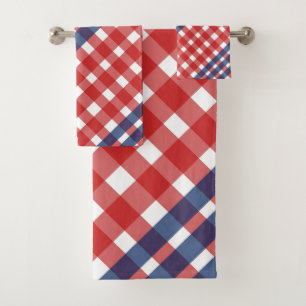 Rood, Wit en Blauw Gingham Plaid Americana Bad Handdoek