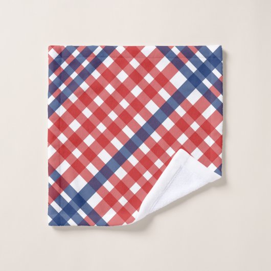 Rood, Wit en Blauw Gingham Plaid Americana Bad Handdoek (Wasdoekje)
