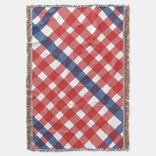 Rood, Wit en Blauw Gingham Plaid Americana Deken (Voorkant Verticaal)