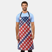 Rood, Wit en Blauw Gingham Plaid Americana Schort (Gedragen)