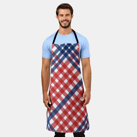 Rood, Wit en Blauw Gingham Plaid Americana Schort (Gedragen)