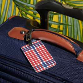 Rood Wit en Blauw Gingham Plaid Bagagelabel
