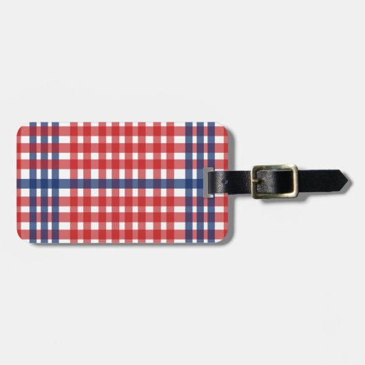Rood Wit en Blauw Gingham Plaid Bagagelabel (Voorkant horizontaal)