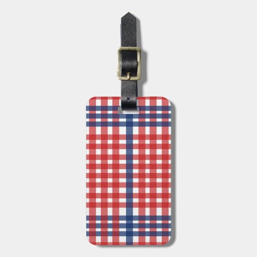 Rood Wit en Blauw Gingham Plaid Bagagelabel (Voorkant verticaal)