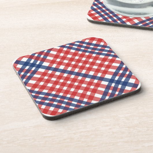 Rood Wit en Blauw Gingham Plaid Bier Onderzetter (Linkerzijde)