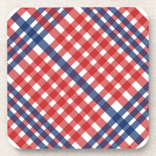 Rood Wit en Blauw Gingham Plaid Bier Onderzetter