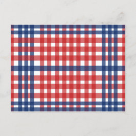 Rood Wit en Blauw Gingham Plaid Briefkaart