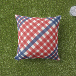 Rood Wit en Blauw Gingham Plaid Buitenkussen