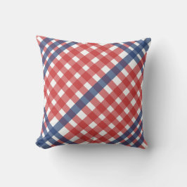 Rood Wit en Blauw Gingham Plaid Buitenkussen