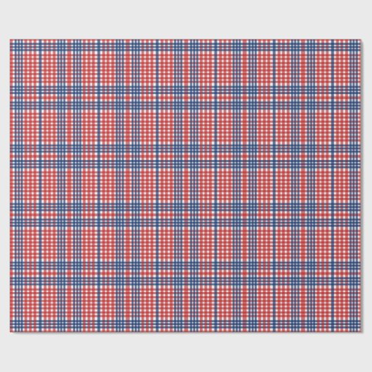 Rood Wit en Blauw Gingham Plaid Cadeaupapier (Vlak)