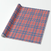 Rood Wit en Blauw Gingham Plaid Cadeaupapier (Uitgerold)
