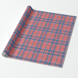 Rood Wit en Blauw Gingham Plaid Cadeaupapier
