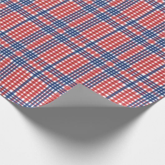 Rood Wit en Blauw Gingham Plaid Cadeaupapier (Hoek)