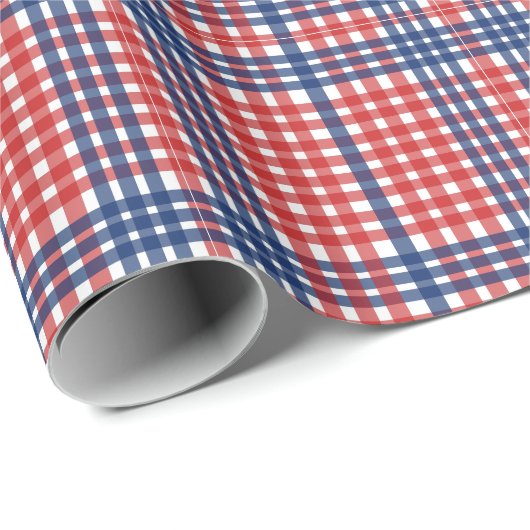 Rood Wit en Blauw Gingham Plaid Cadeaupapier (Rol Hoek)