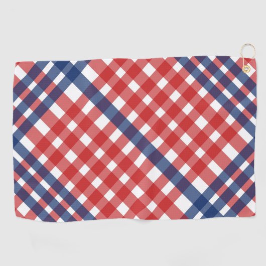Rood Wit en Blauw Gingham Plaid Golfhanddoek (Horizontaal)