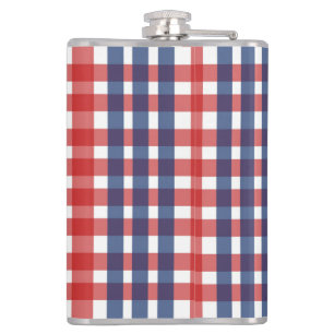 Rood Wit en Blauw Gingham Plaid Heupfles