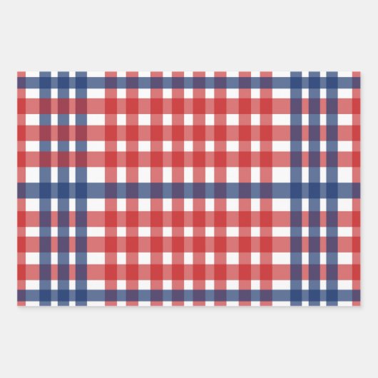 Rood Wit en Blauw Gingham Plaid Inpakpapier Vel (Voorkant 2)