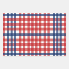 Rood Wit en Blauw Gingham Plaid Inpakpapier Vel