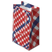 Rood, Wit en Blauw Gingham Plaid Klein Cadeauzakje (Achterkant Gekanteld)