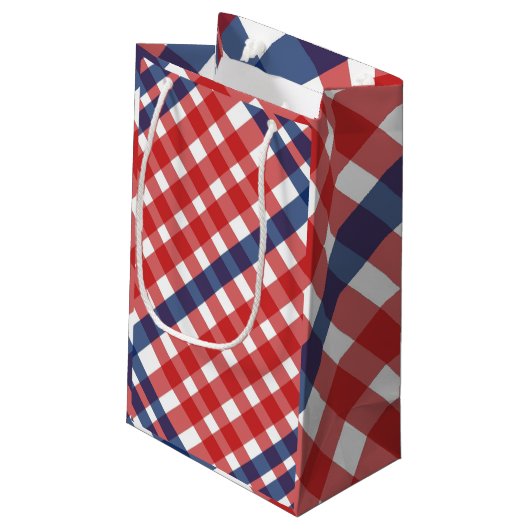 Rood, Wit en Blauw Gingham Plaid Klein Cadeauzakje (Achterkant Gekanteld)