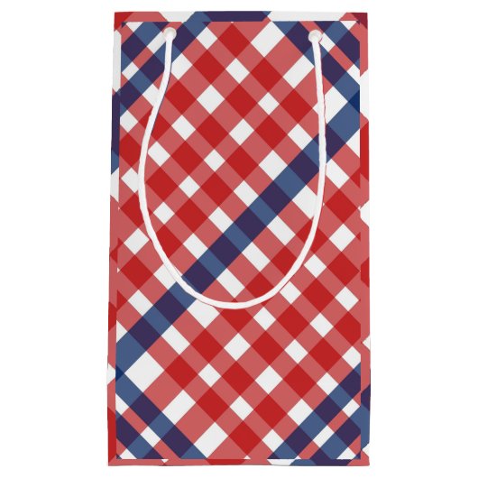 Rood, Wit en Blauw Gingham Plaid Klein Cadeauzakje (Voorkant)