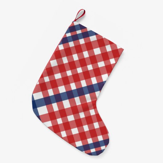 Rood, Wit en Blauw Gingham Plaid Kleine Kerstsok (Voorkant (Hangend))