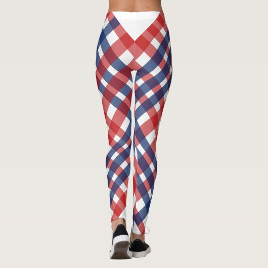Rood Wit en Blauw Gingham Plaid Leggings (Achterkant)