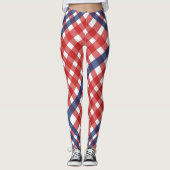 Rood Wit en Blauw Gingham Plaid Leggings (Voorkant)