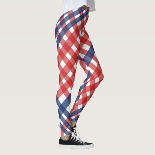 Rood Wit en Blauw Gingham Plaid Leggings (Rechts)