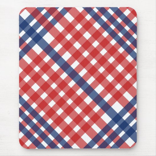 Rood Wit en Blauw Gingham Plaid Muismat (Voorkant)