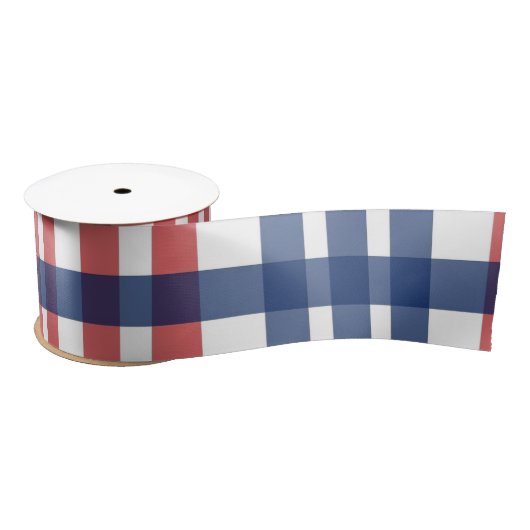 Rood Wit en Blauw Gingham Plaid Satijnen Lint (Spoel)