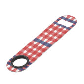 Rood Wit en Blauw Gingham Plaid Speed Flessenopener (Voorkant Gekanteld)