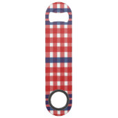 Rood Wit en Blauw Gingham Plaid Speed Flessenopener (Voorkant)