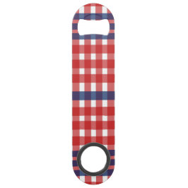 Rood Wit en Blauw Gingham Plaid Speed Flessenopener