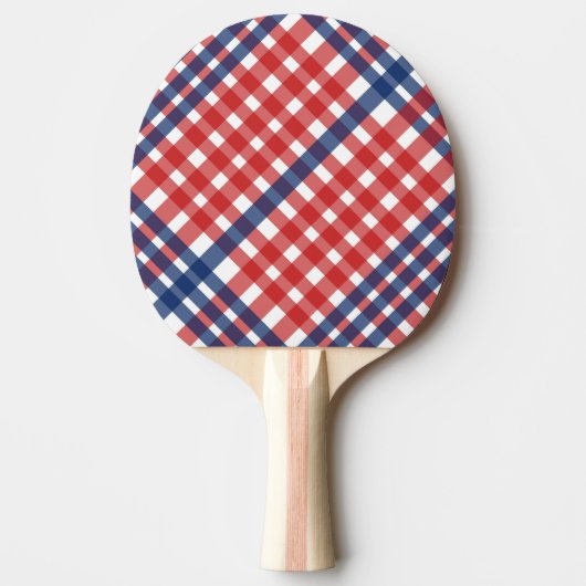 Rood, Wit en Blauw Gingham Plaid Tafeltennisbatje (Voorkant)